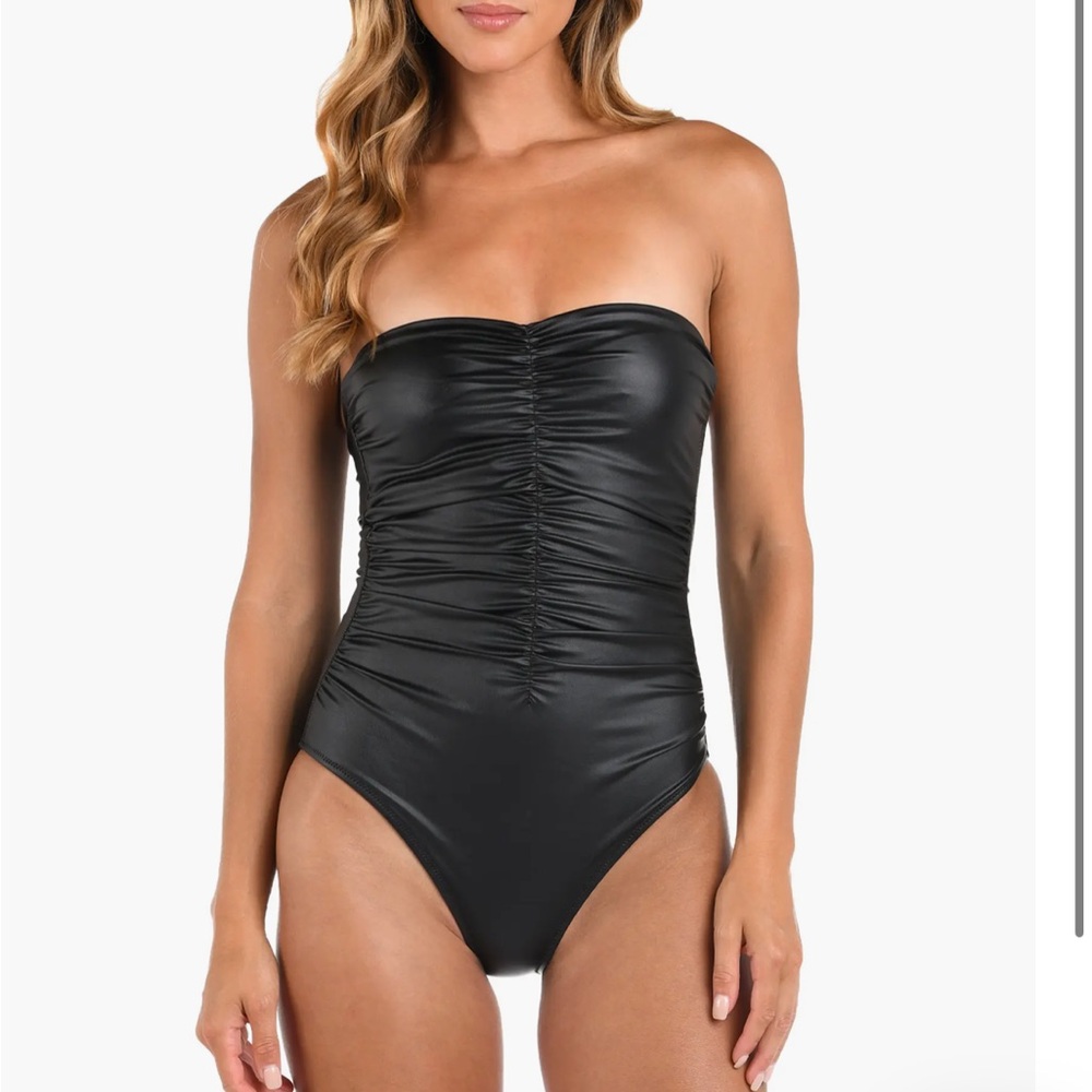 NWT L'AGENCE Aubrey Ruched Faux Leather One-Piece Swimsuit - Picture 9 of 9